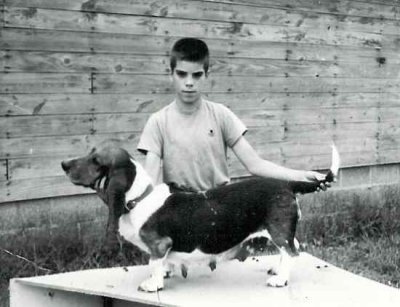 John Tait with his first Basset Bess, in 1961